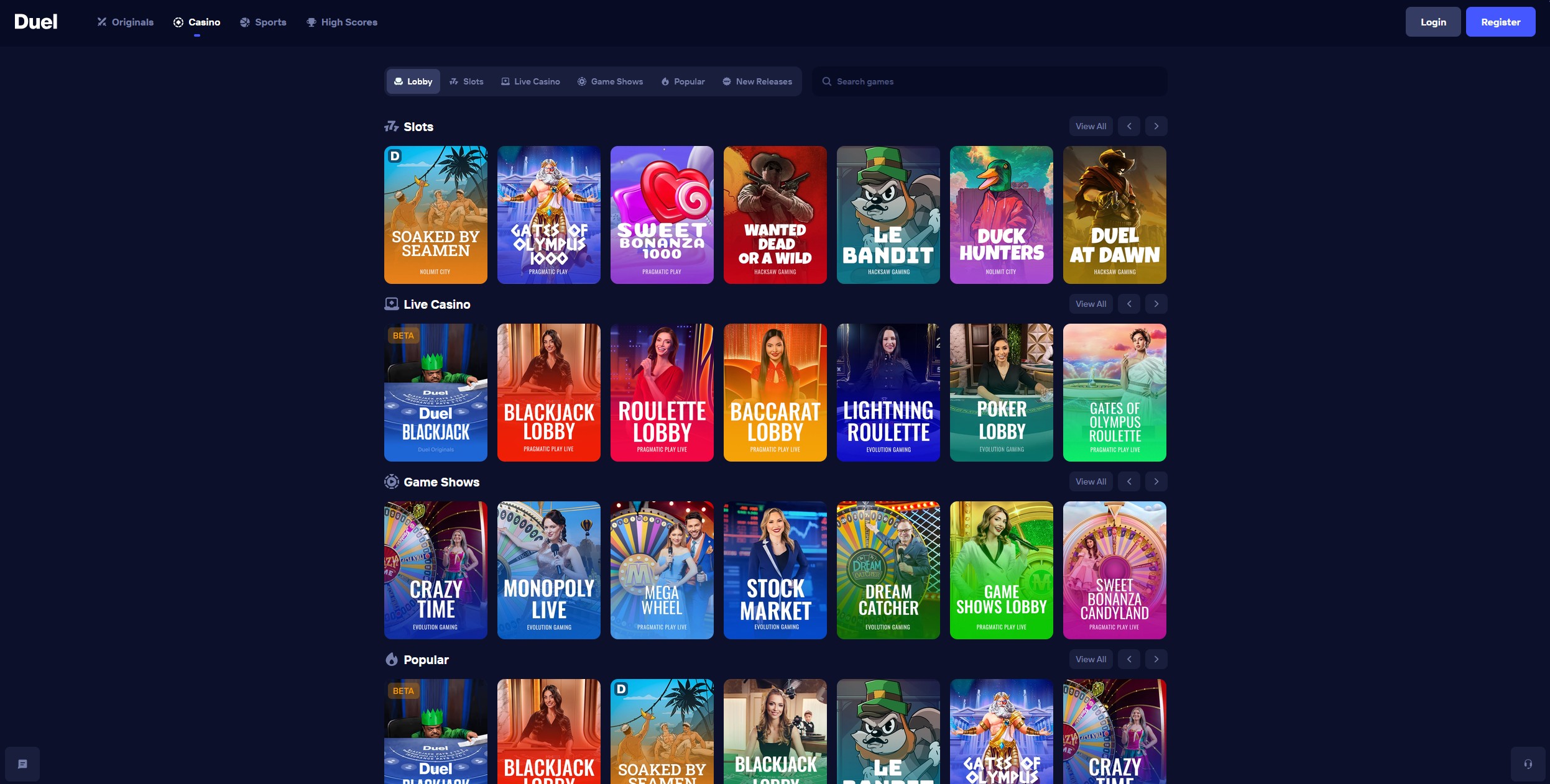 duel casino slot game